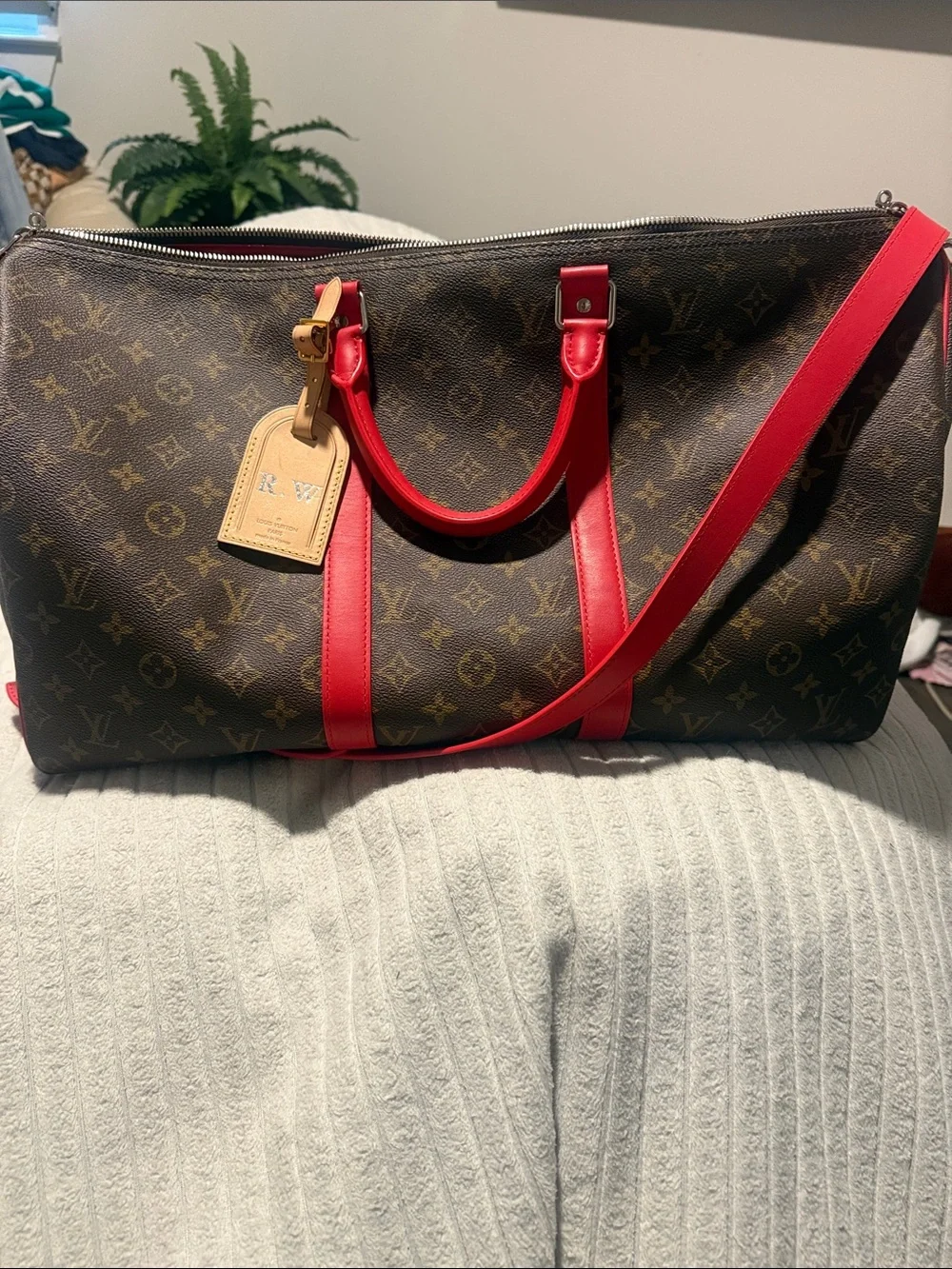 Louis Vuitton Monogram Duffel with Bright Red Trim